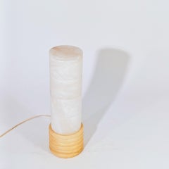 Space Age and Brutalist style. Turned alabaster table lamp, Spain, 1970s