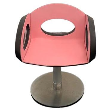 Space Age Armchair in Pink and Black Leather with Steel Structure For Sale