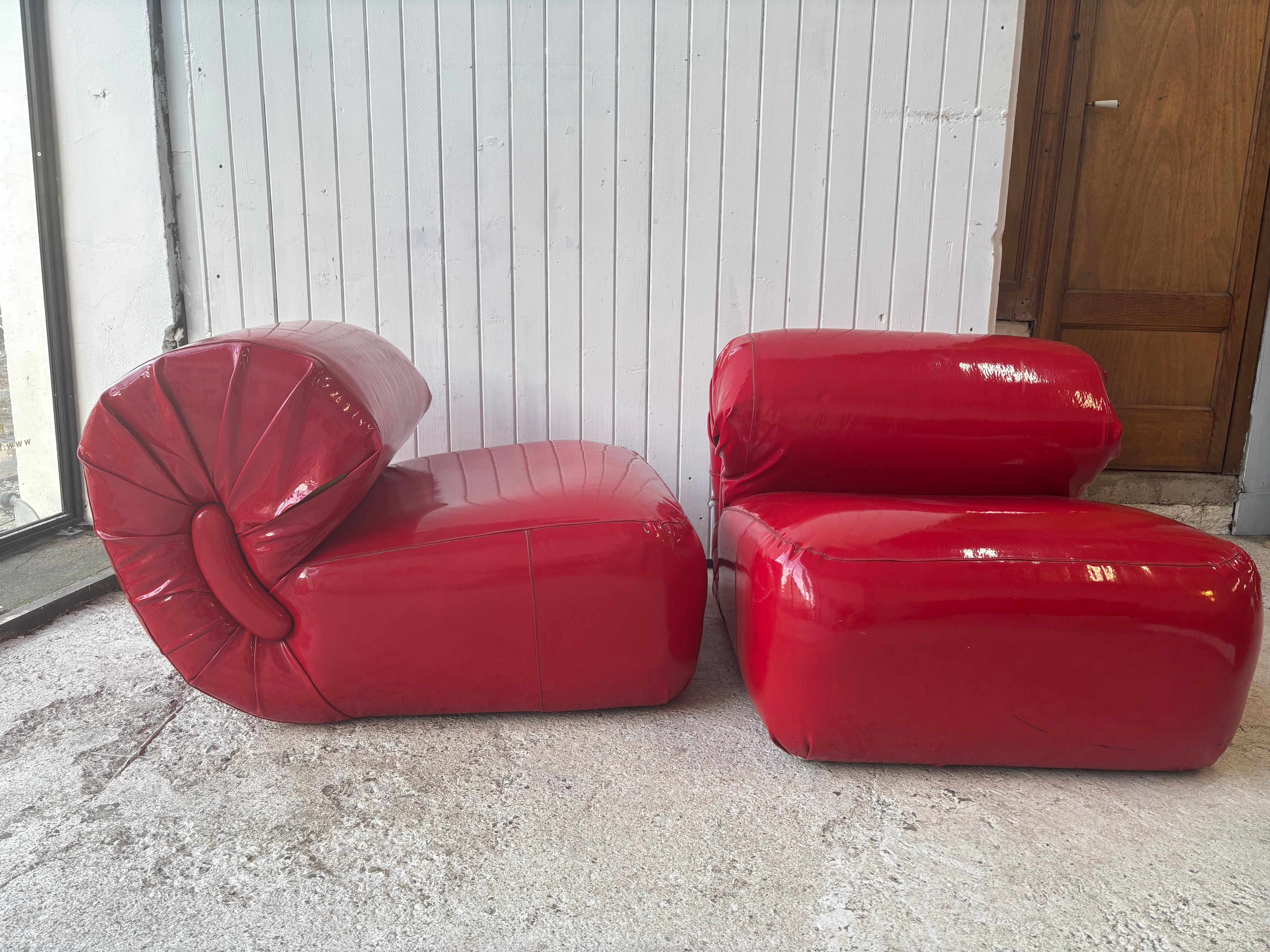 20th Century Space Age Armchairs in Red Vinyl , 1970’s