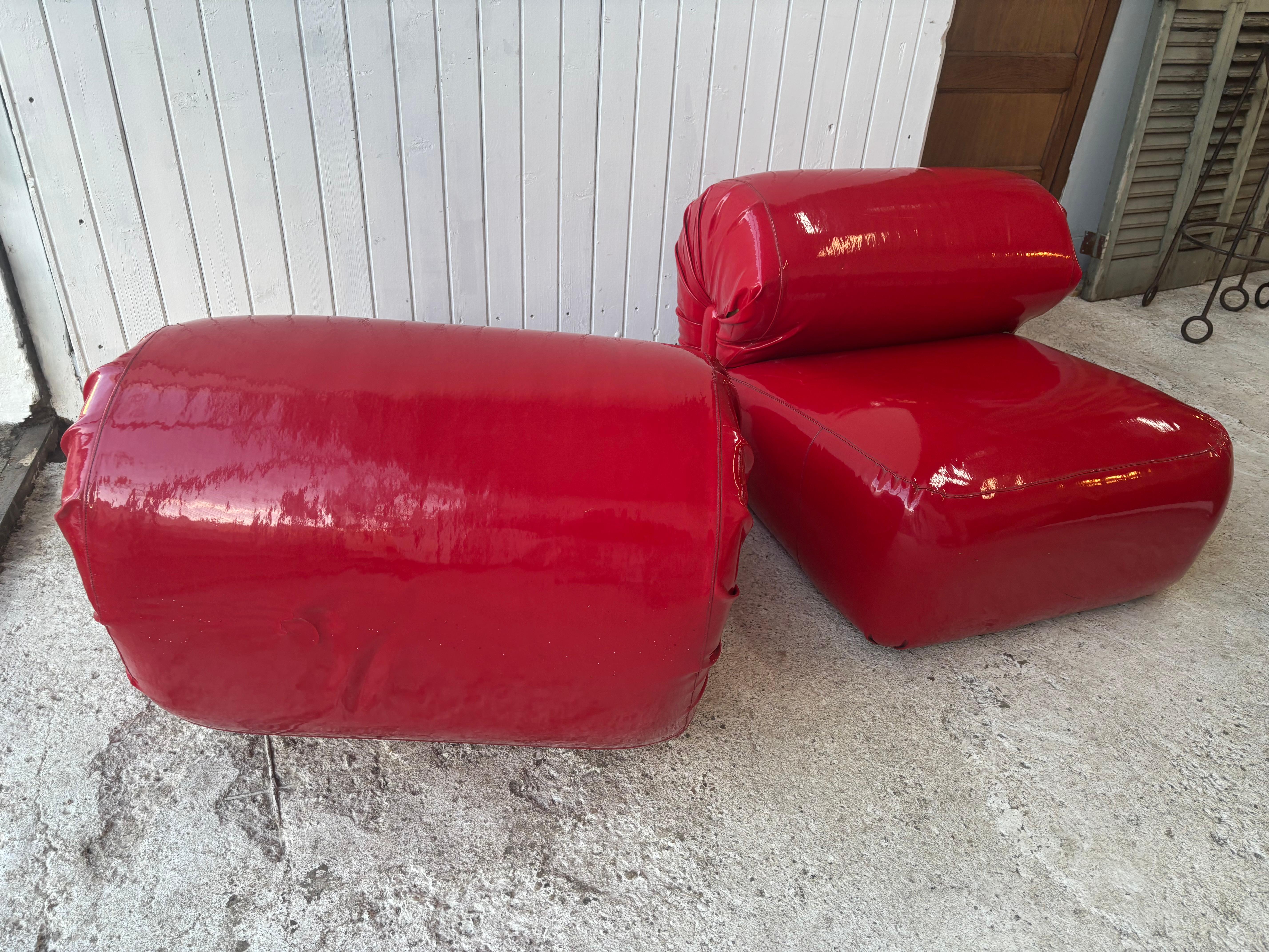 Acrylic Space Age Armchairs in Red Vinyl , 1970’s
