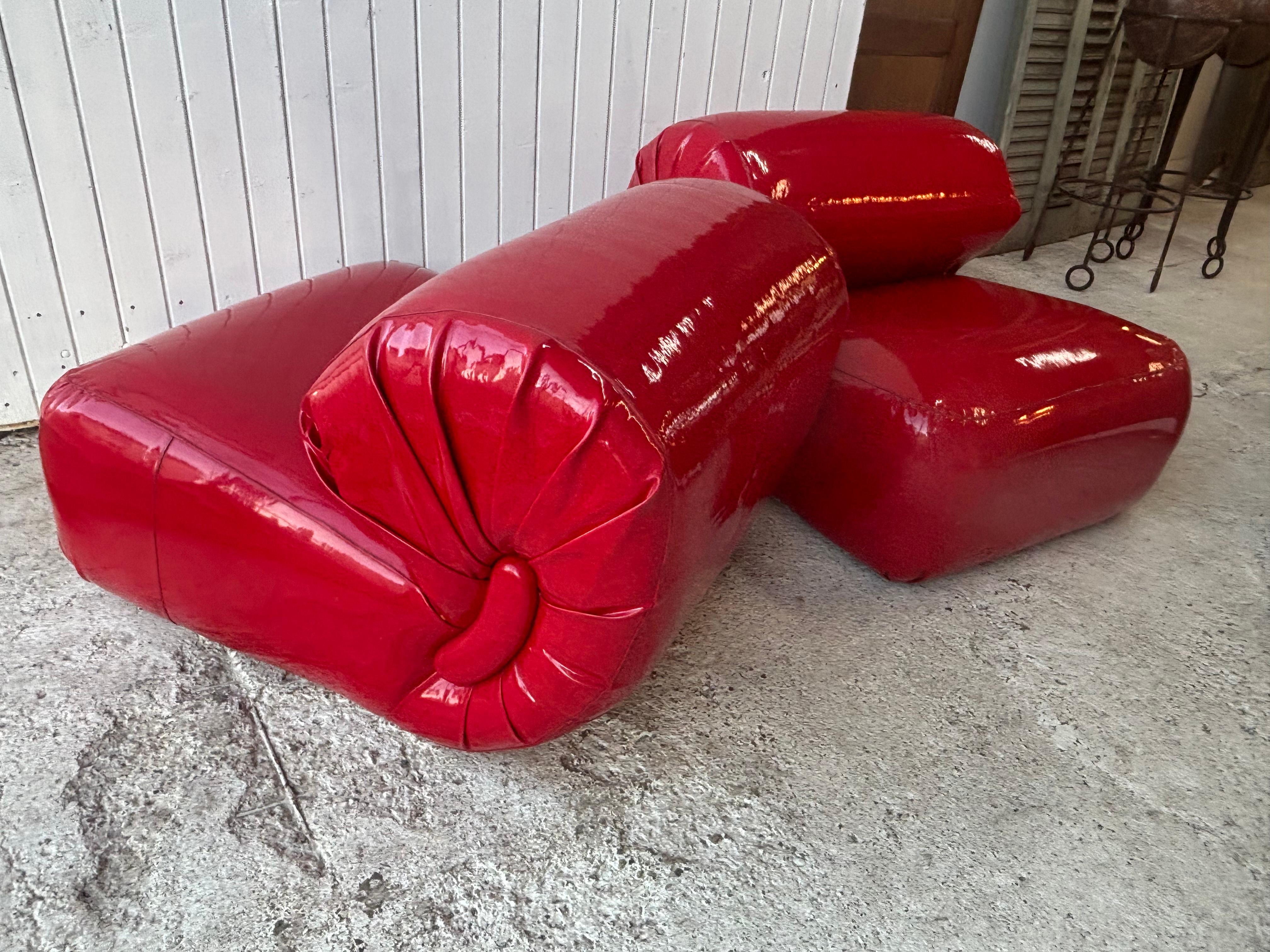 Space Age Armchairs in Red Vinyl , 1970’s 1
