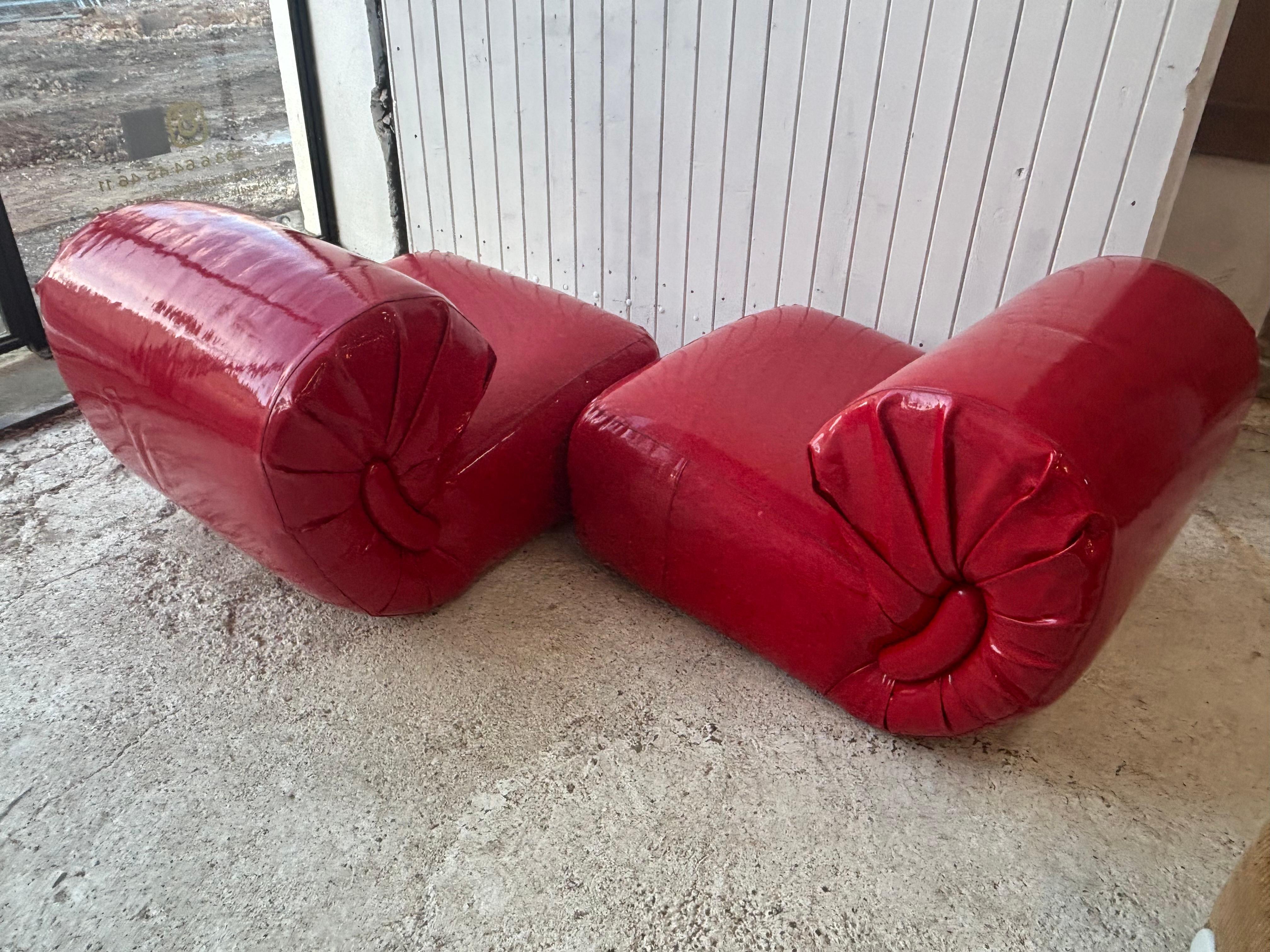Space Age Armchairs in Red Vinyl , 1970’s 2