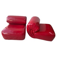 Space Age Armchairs in Red Vinyl , 1970’s