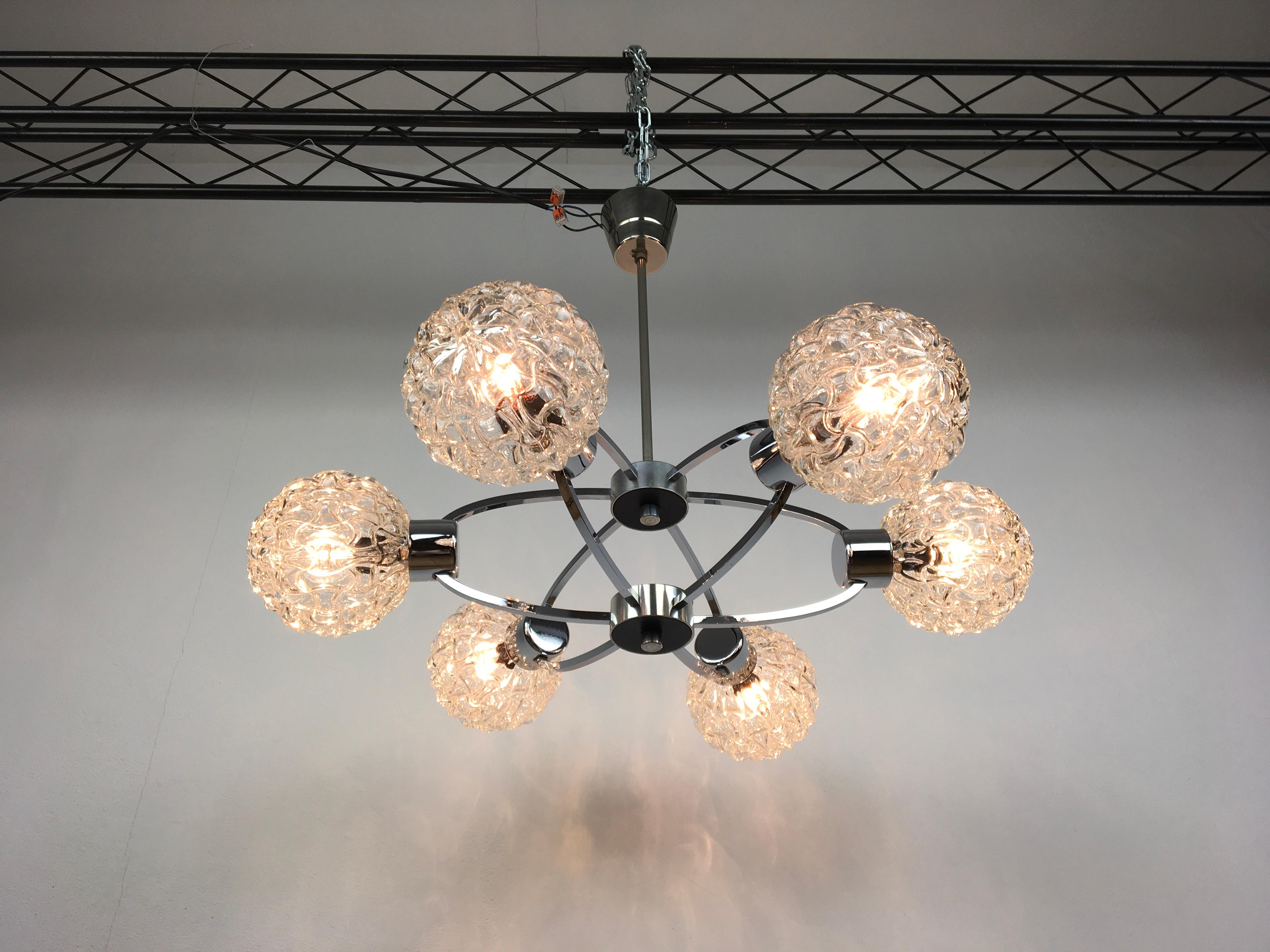 Glass Space Age Atomic Chandelier, 1960s, Germany For Sale