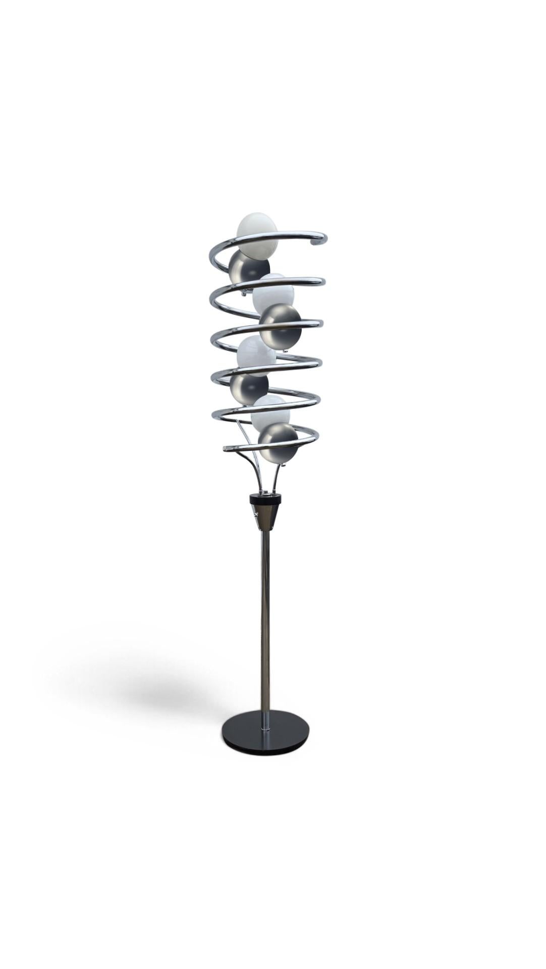 Lampada da terra a spirale in cromo atomico A Space AGE 