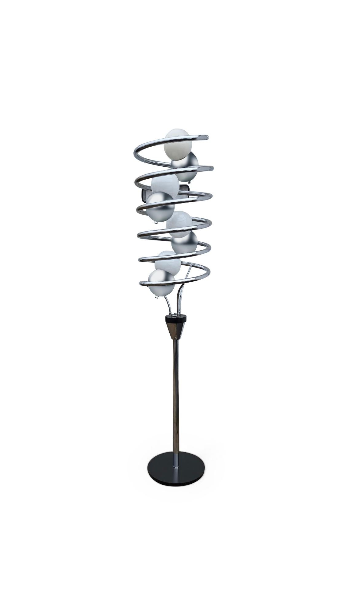 Americano Lampada da terra a spirale in cromo atomico A Space AGE in vendita