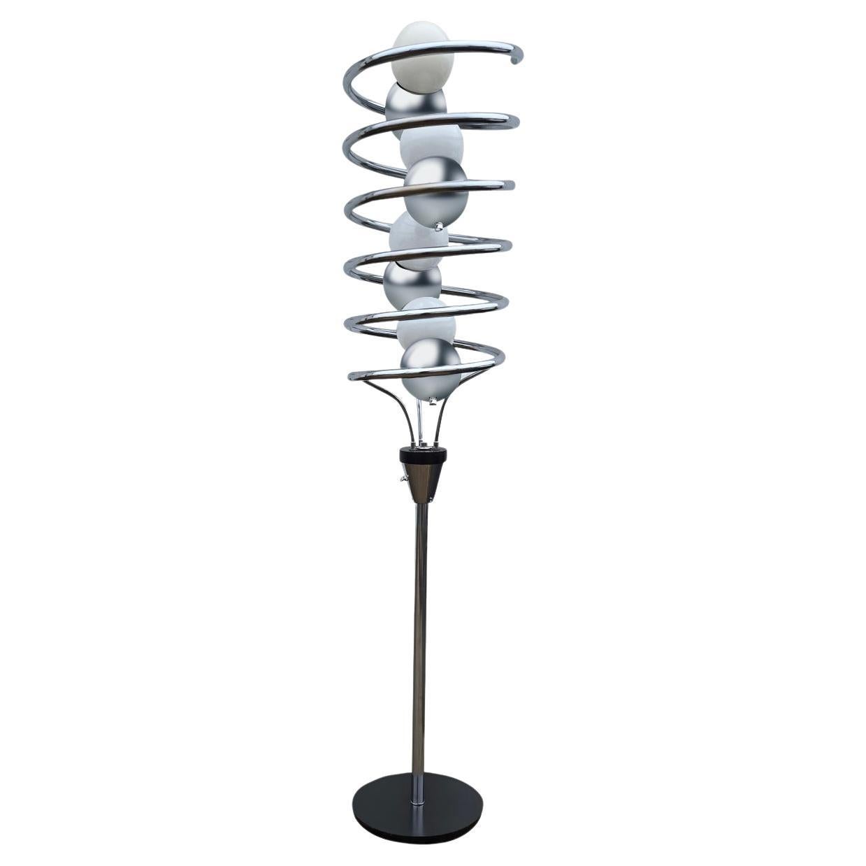 Lampada da terra a spirale in cromo atomico A Space AGE in vendita