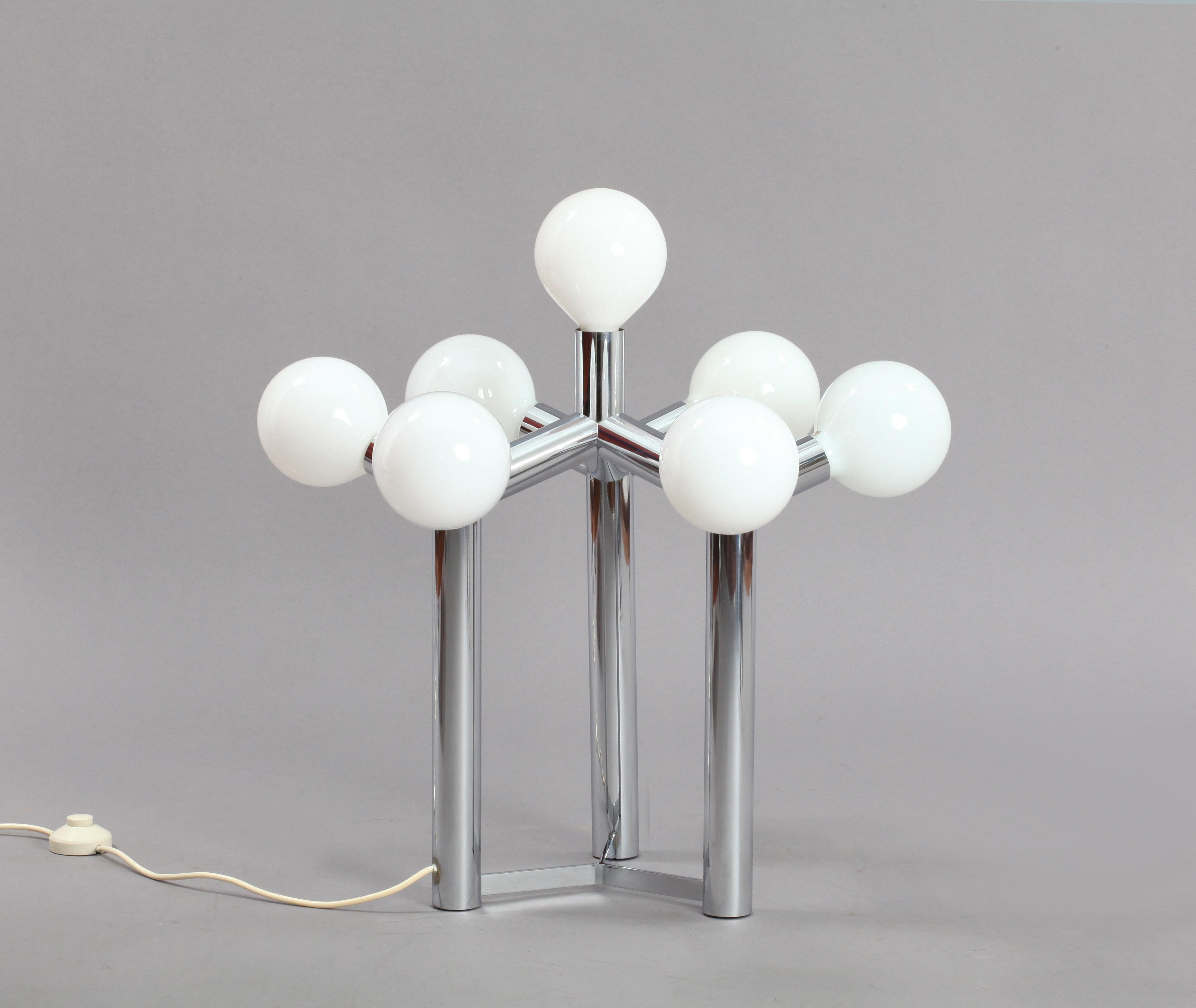 Chrome Space Age Atomium Table Lamp Designed by J. T. Kalmar, Vienna, 1970