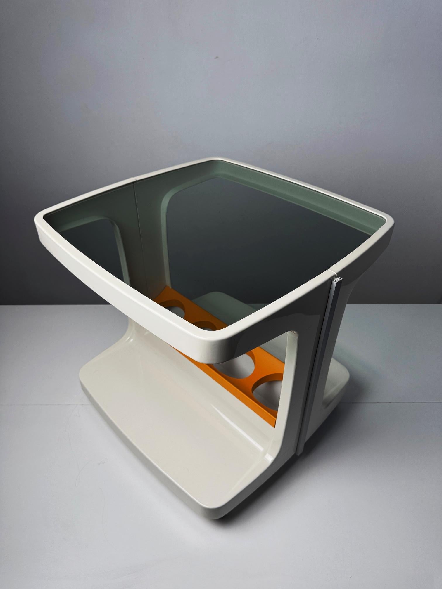 Space Age Barwagen mit Flaschenhalter, Marc Held für Prisunic, 1970er Jahre (Glas) im Angebot