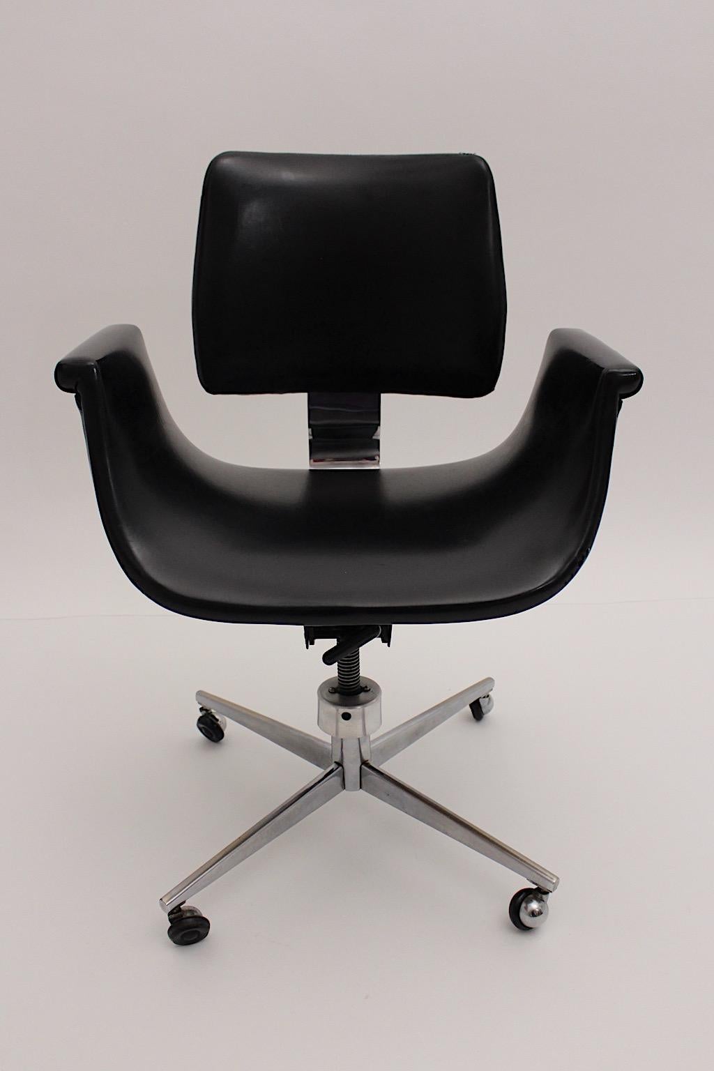 Space Age Black Faux Leather Swan Desk Chair Office Chair 1960s For Sale 3