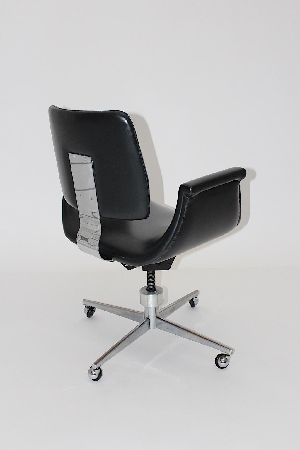 Space Age Black Faux Leather Swan Desk Chair Office Chair 1960s For Sale 4