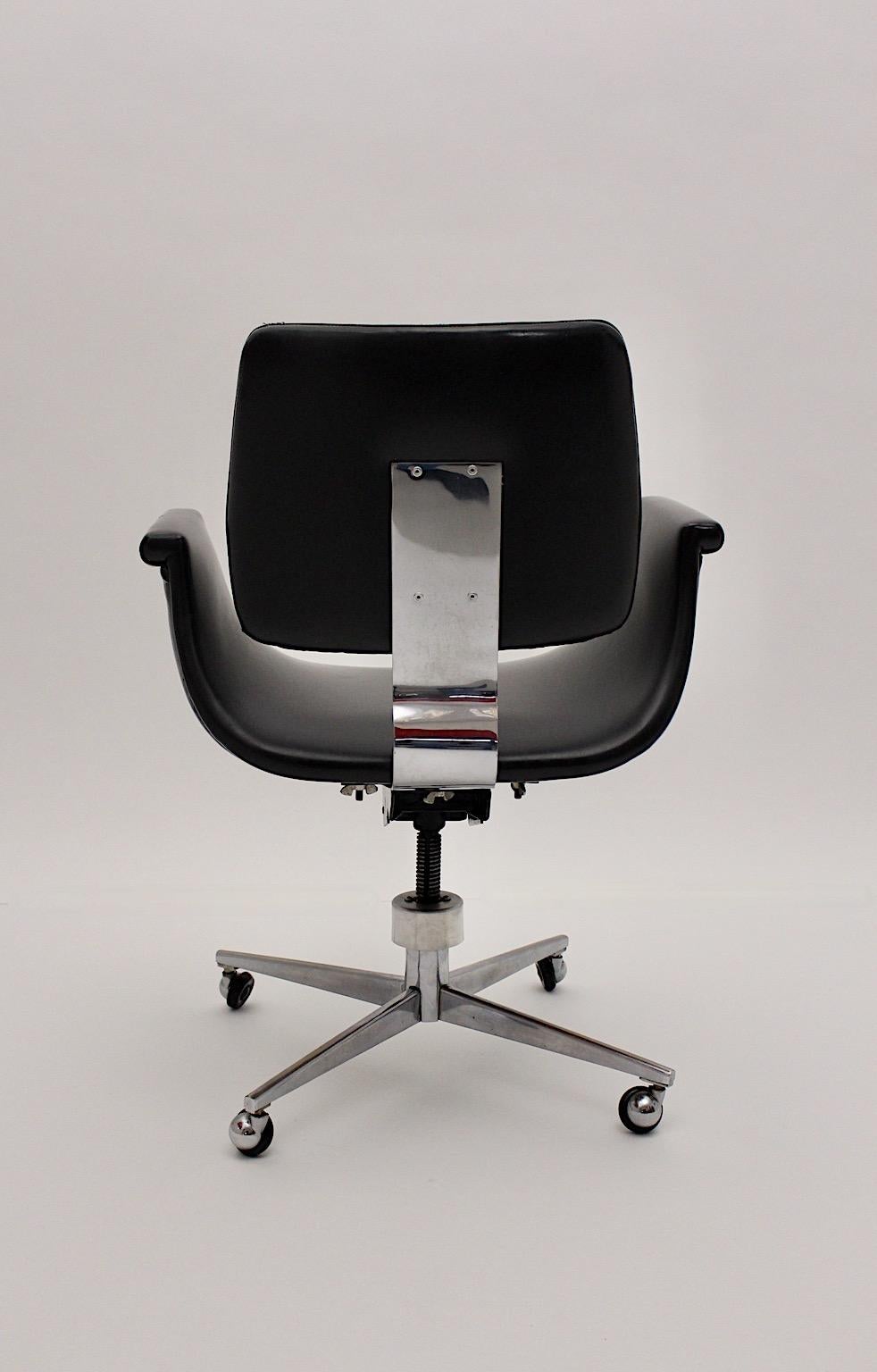 Space Age Black Faux Leather Swan Desk Chair Office Chair 1960s For Sale 6