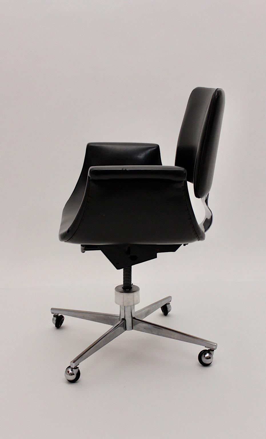 Space Age Black Faux Leather Swan Desk Chair Office Chair 1960s For Sale 8