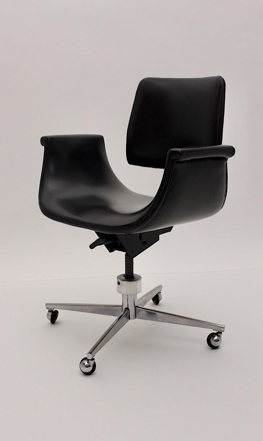 Space Age Black Faux Leather Swan Desk Chair Office Chair 1960s For Sale 9
