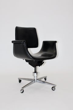 Space Age Black Faux Leather Swan Desk Chair Office Chair 1960s