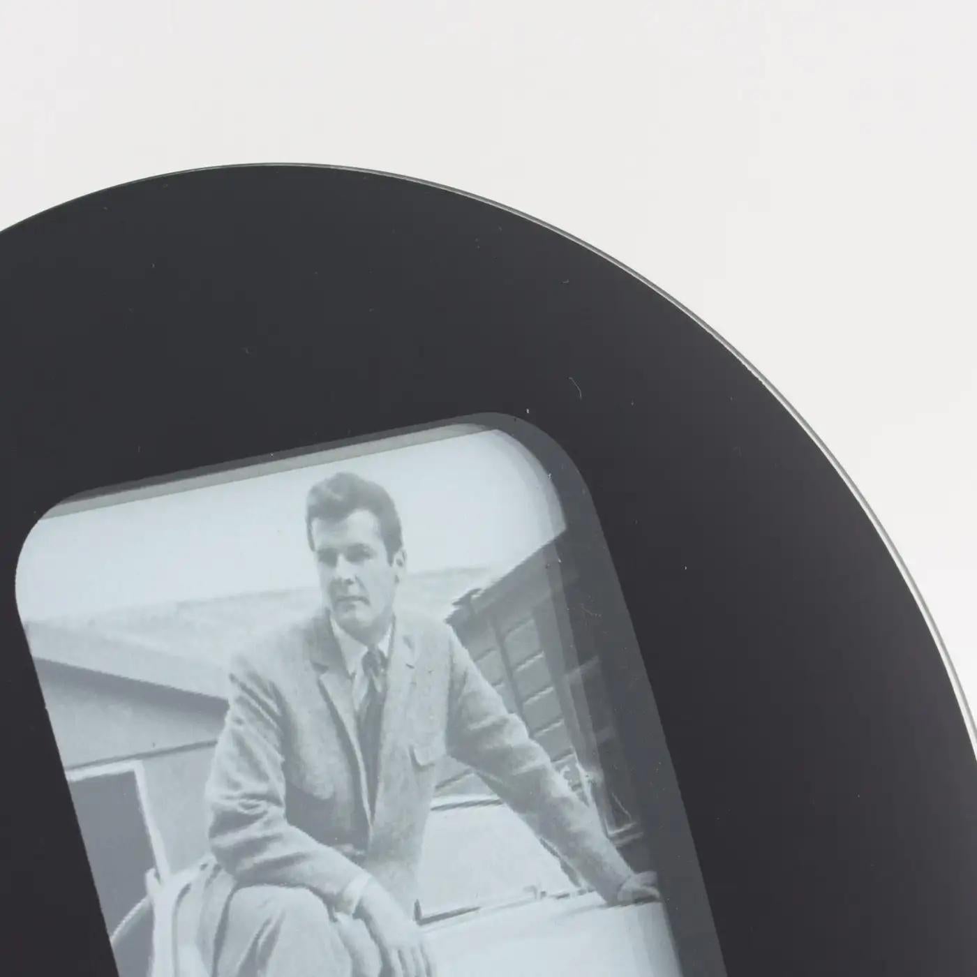 French Space Age Black Glass Round Picture Frame For Sale