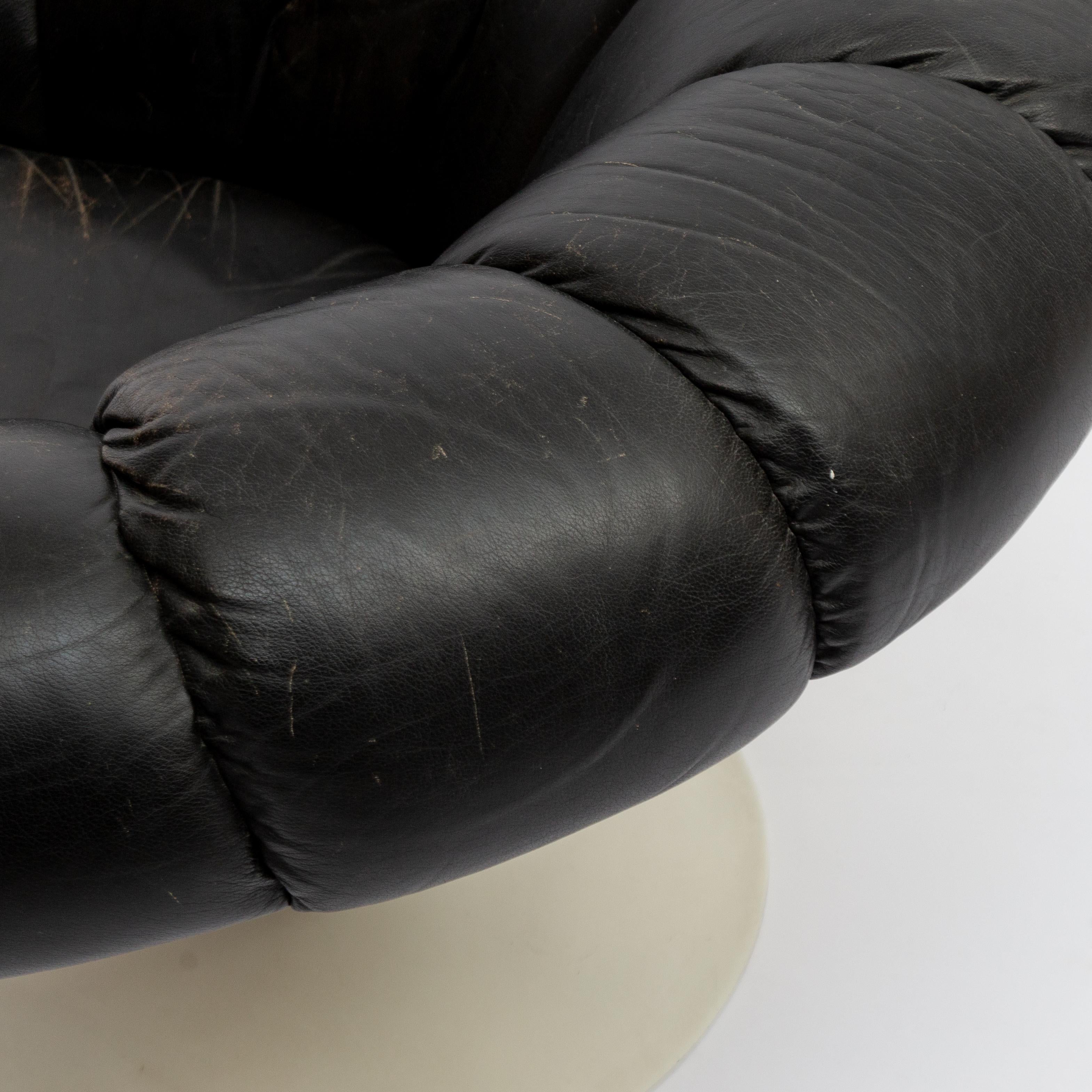 Space Age Unique Black Leather Swivel Chair, 1960s 3