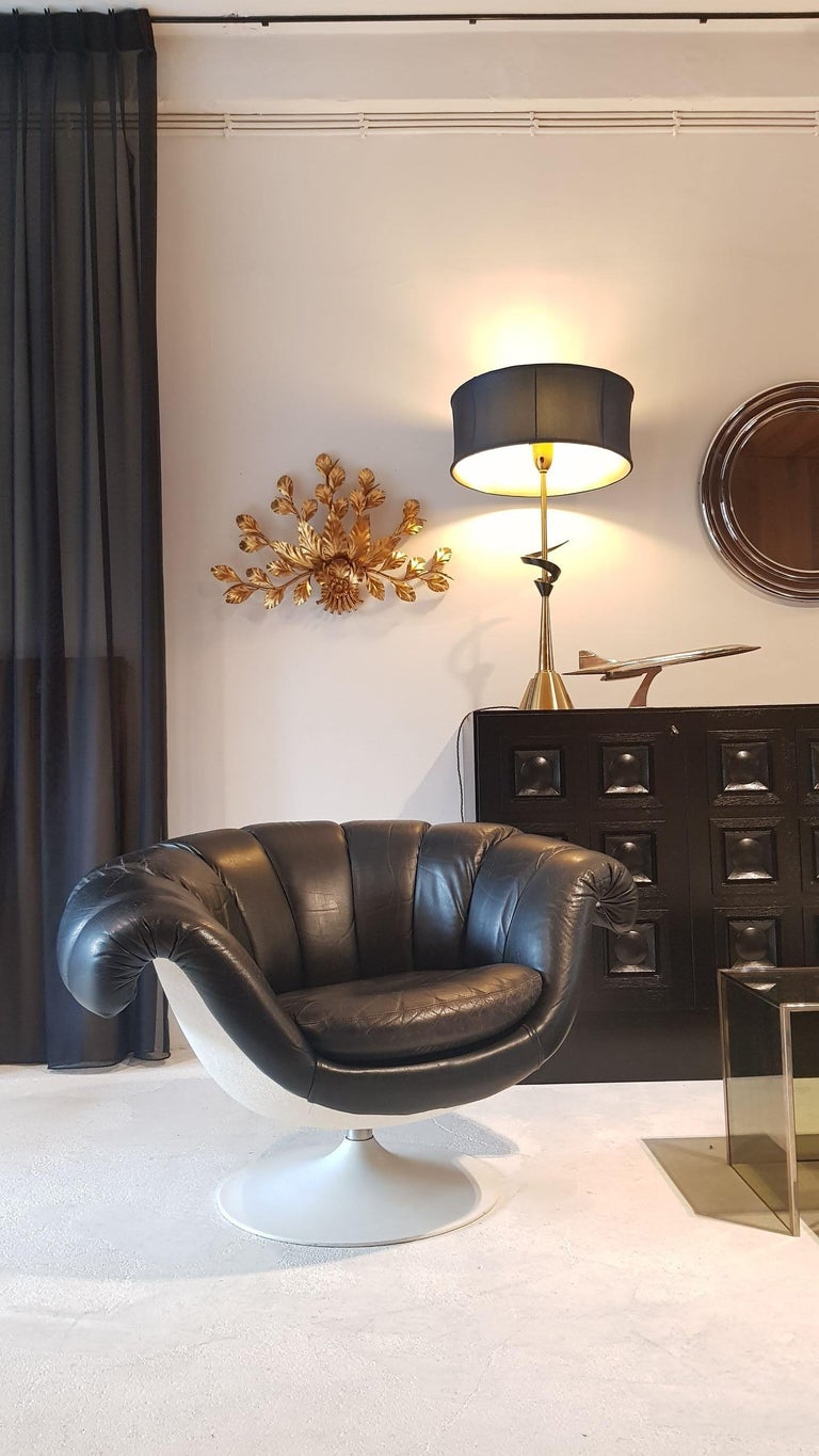 egg chair living spaces for sale on Space Age Unique Black Leather Swivel Chair 1960s For Sale At 1stdibs