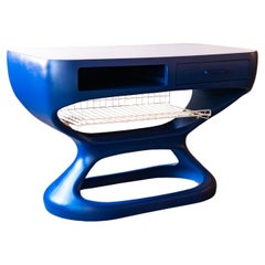 Space Age Blue White Fiberglass Desk in the Manner of Luigi Colani, Italy 70s
