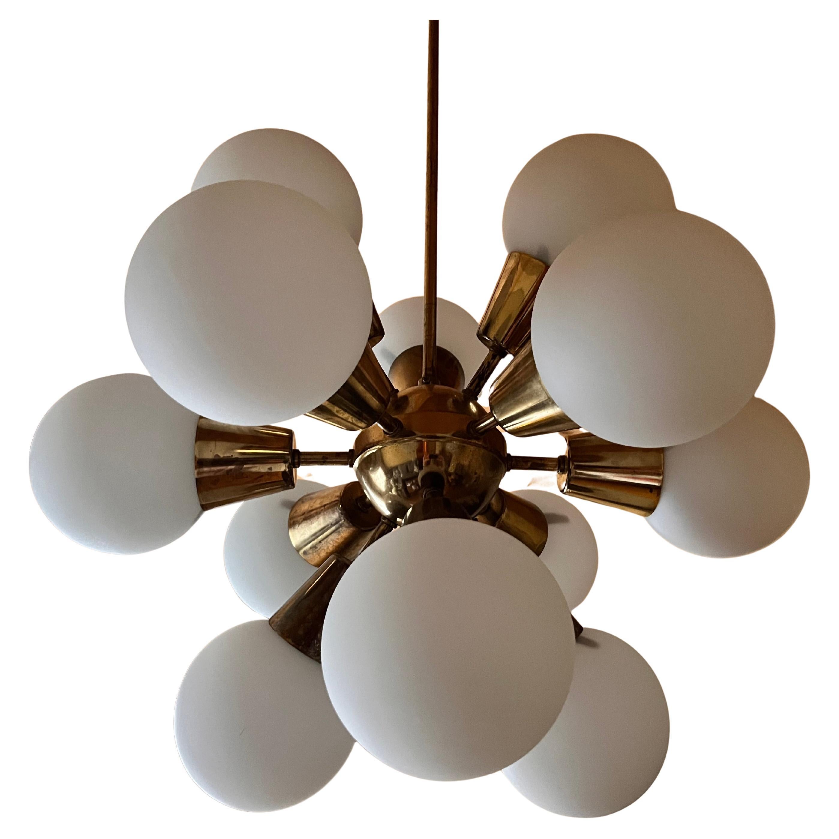 Space Age brass Design Chandelier Sputnik by Kamenicky Senov, 1970s For Sale