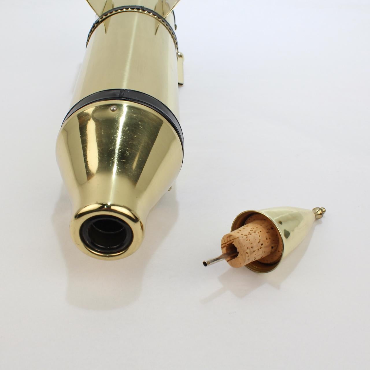 Metal Space Age Brass Rocket Ship Novelty Decanter or Liquor Bottle