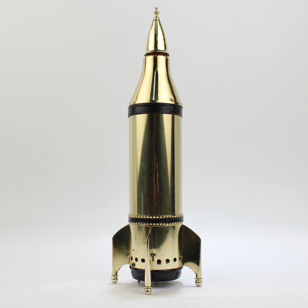 Mid-Century Modern Space Age Brass Rocket Ship Novelty Decanter or Liquor Bottle