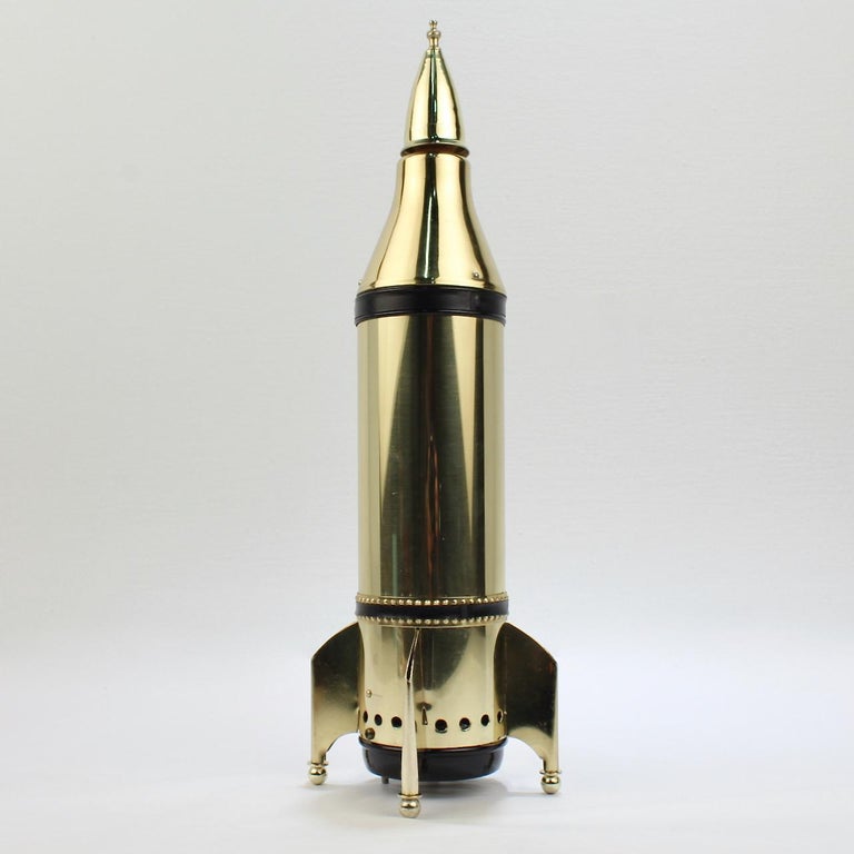 20th Century Space Age Brass Rocket Ship Novelty Decanter or Liquor Bottle