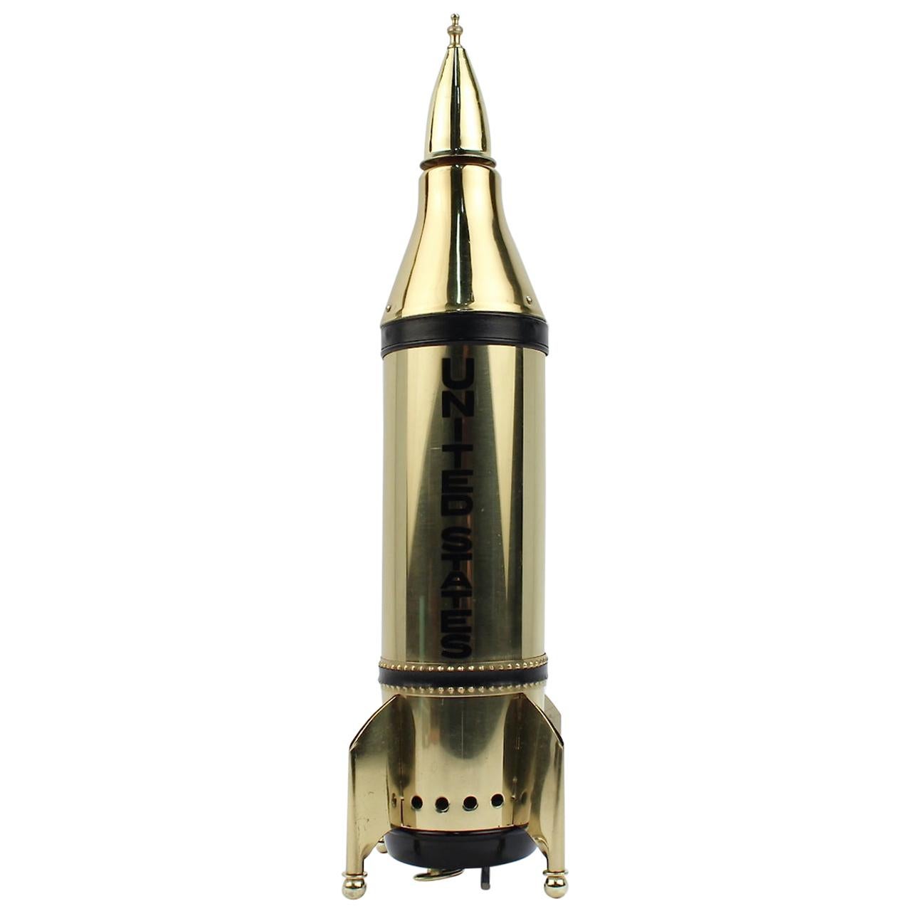 Space Age Brass Rocket Ship Novelty Decanter or Liquor Bottle
