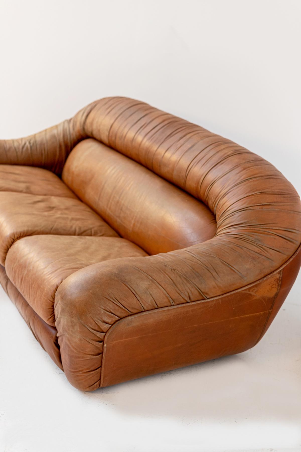 Space Age Brown Leather Sofa with Three Seats 1
