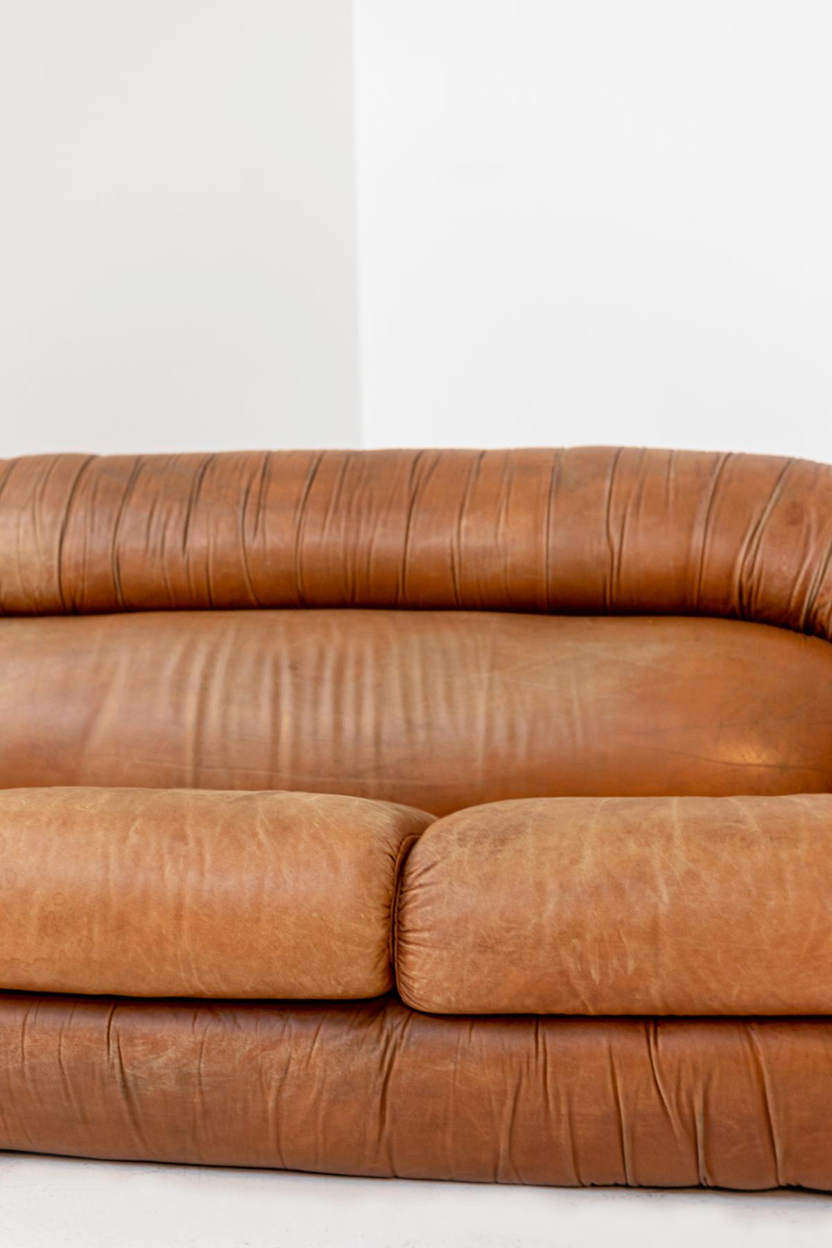 Space Age Brown Leather Sofa with Three Seats 3