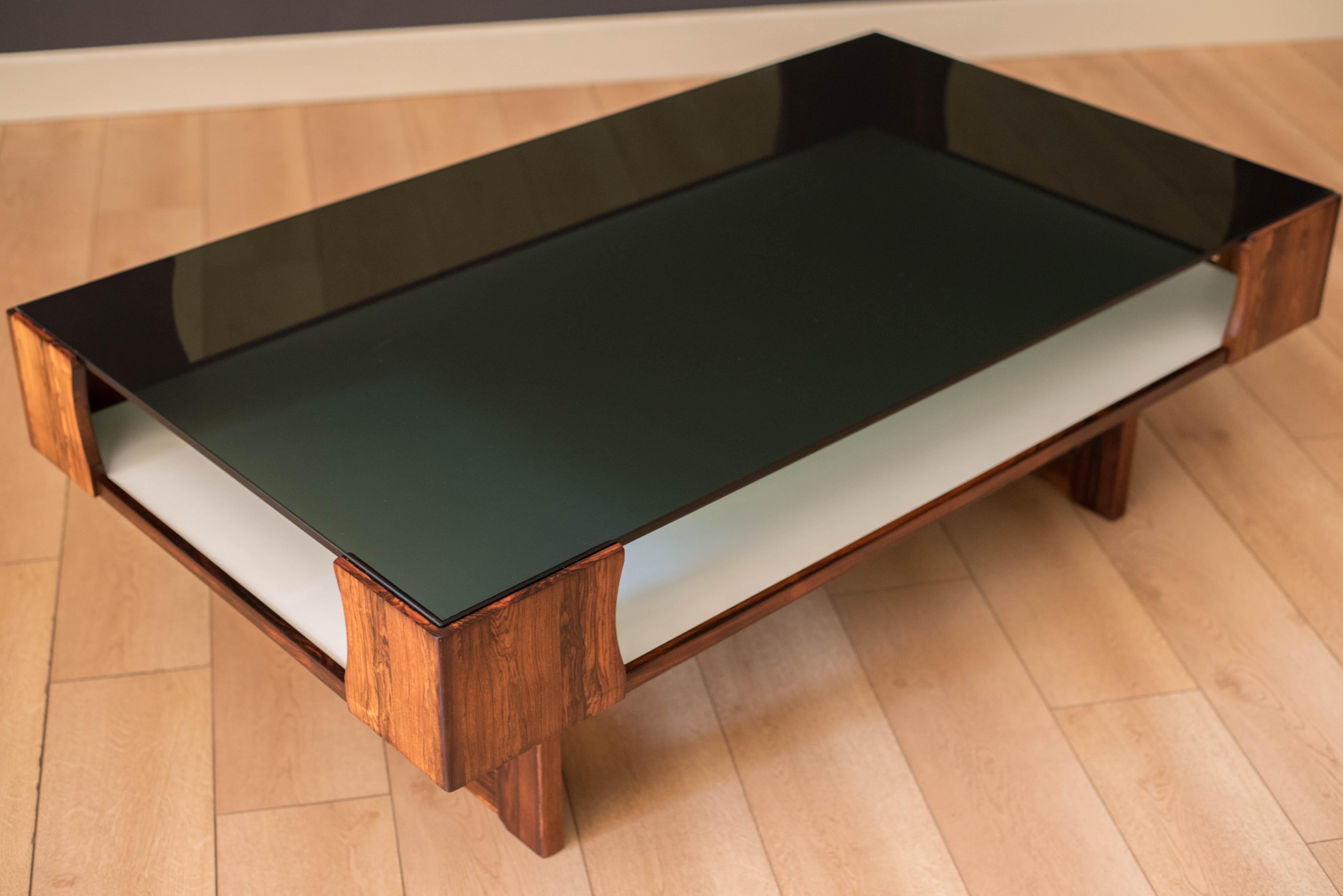 Space Age Bruksbo Rosewood and Glass Coffee Table by Torbjorn Afdal In Good Condition In San Jose, CA