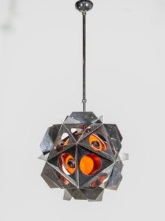 Space AGE Bruno Munari Set de deux lustres géométriques orange