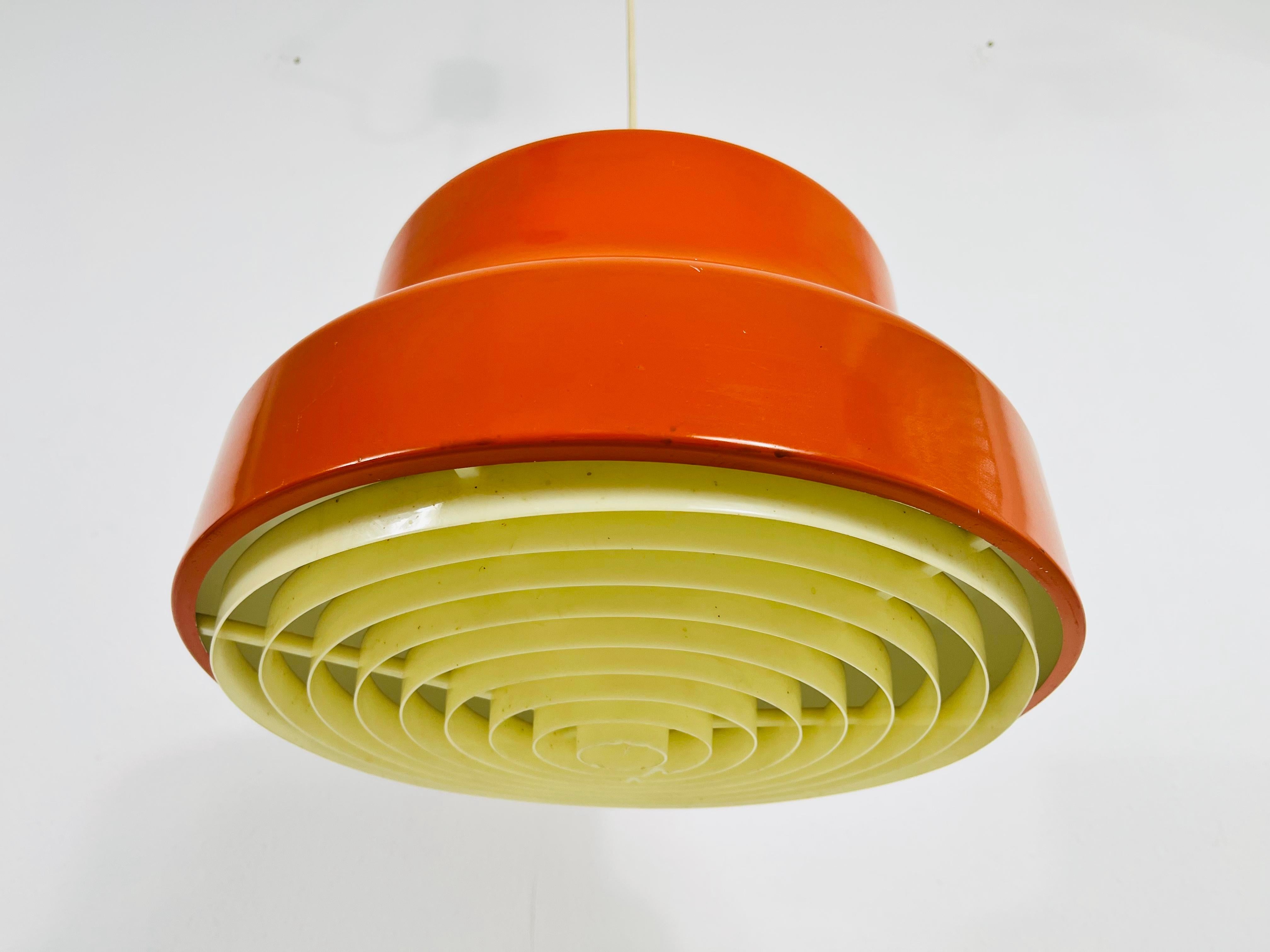 Plastic Space Age Bumling Orange Pendant Lamp, Germany, 1970s For Sale