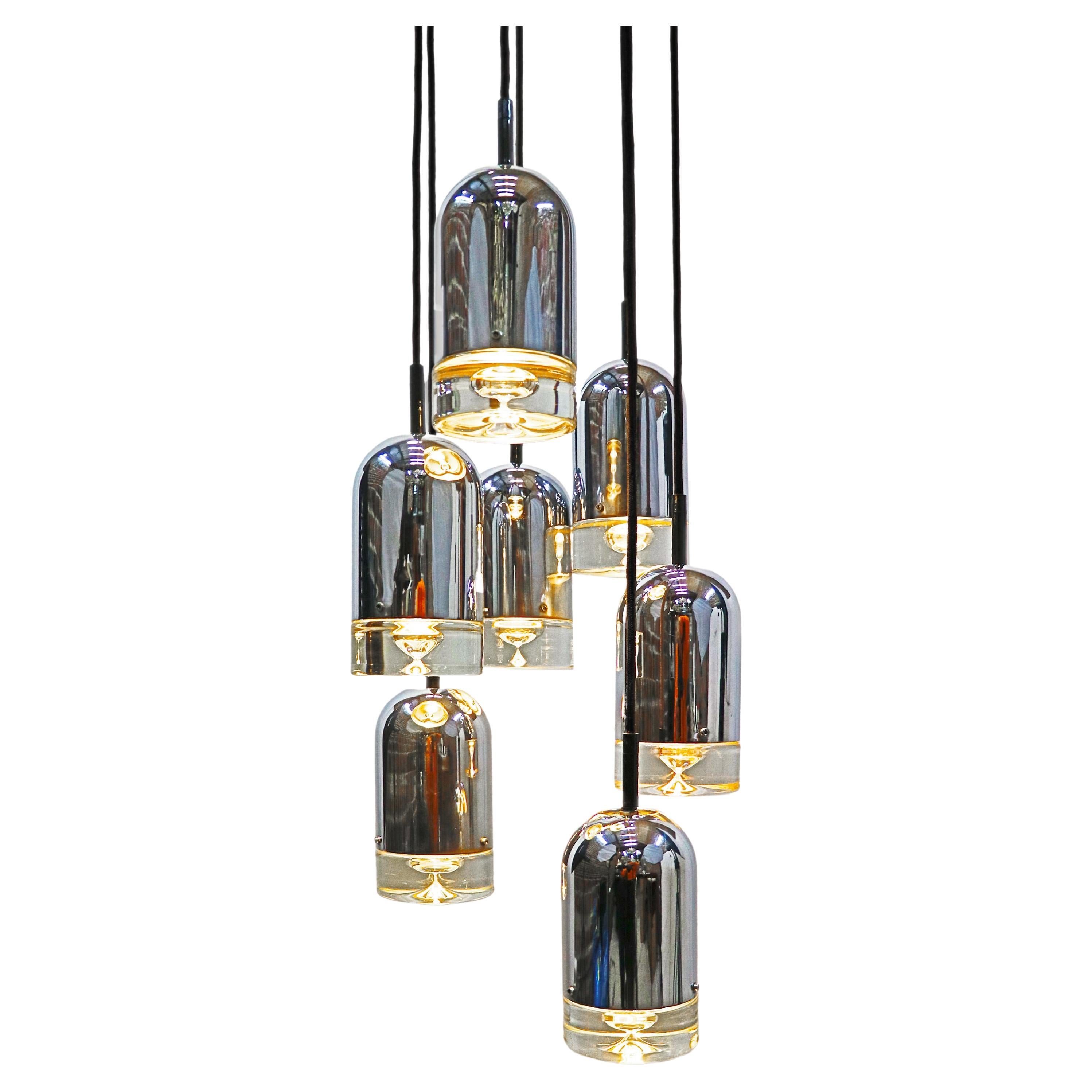Cascading 52" Space Age Chandelier Crystal Glass Drops Pendant by Kaiser 1970s For Sale