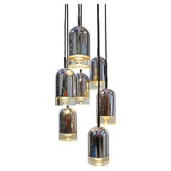 Cascading 52" Space Age Chandelier Crystal Glass Drops Pendant by Kaiser 1970s