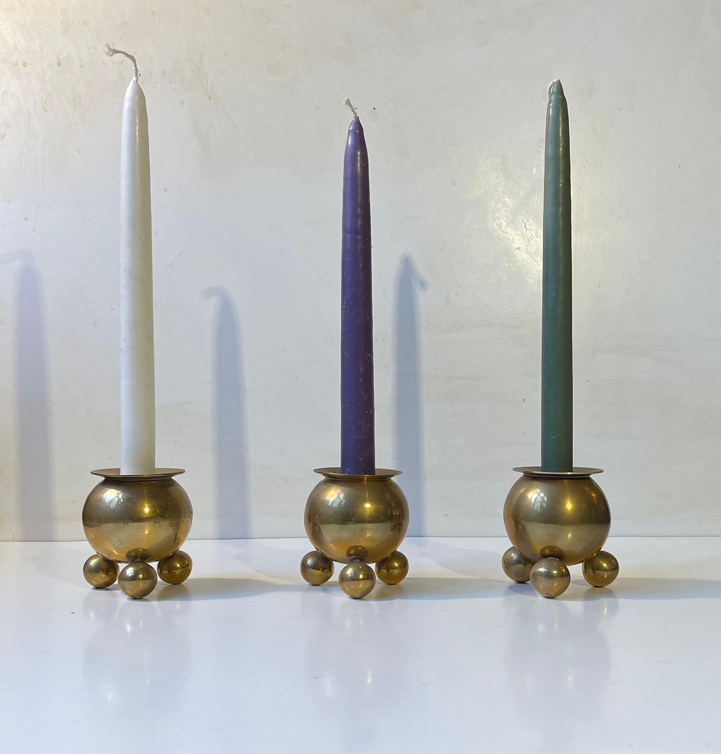 Space Age Cauldron Brass Candlesticks, Scandinavian 1950s For Sale 2