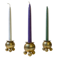 Retro Space Age Cauldron Brass Candlesticks, Scandinavian 1950s