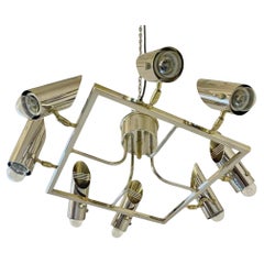 Space Age Ceiling Lamp in Chromed Brass, Stilnovo Style, Italy, 1970s