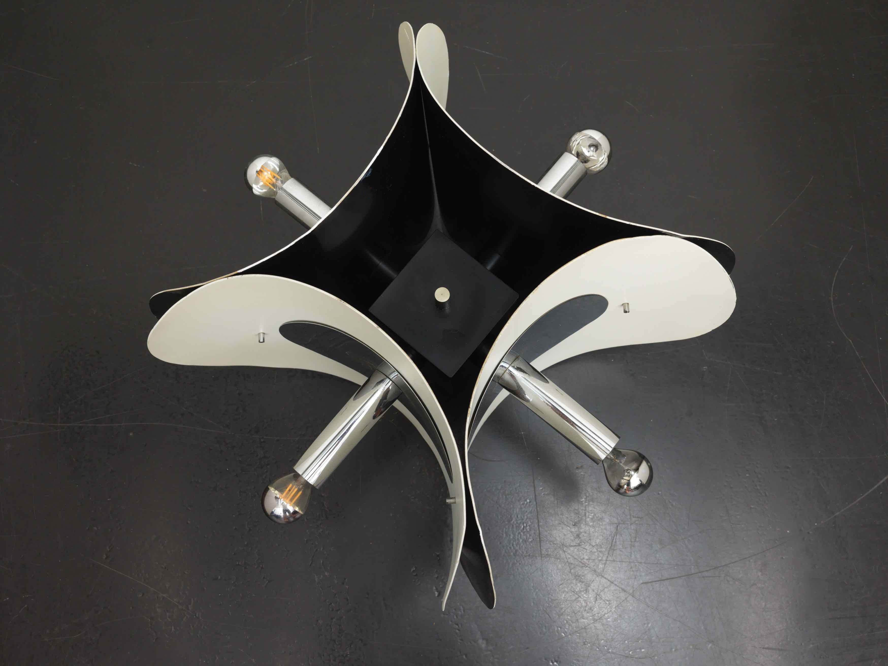 Metal Space Age ceiling light with 4 globes, 1970s. For Sale