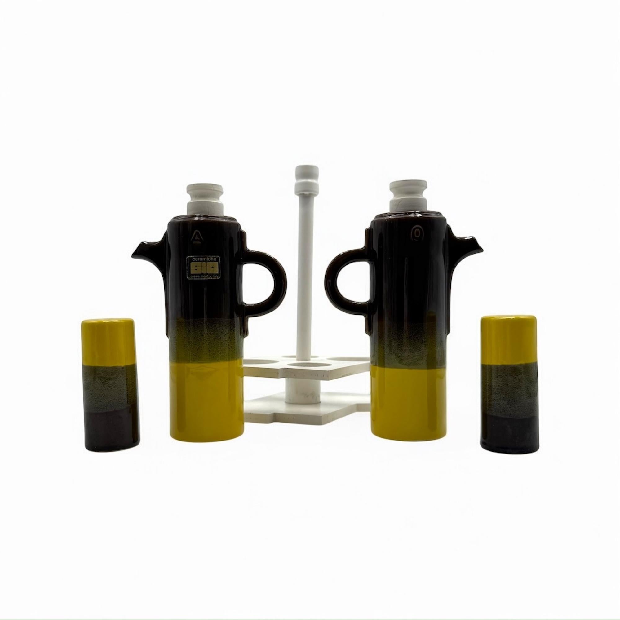 Ère spatiale Set de condiments en céramique A Space par SIC, Italie, années 1970, ensemble de 5 pièces en vente