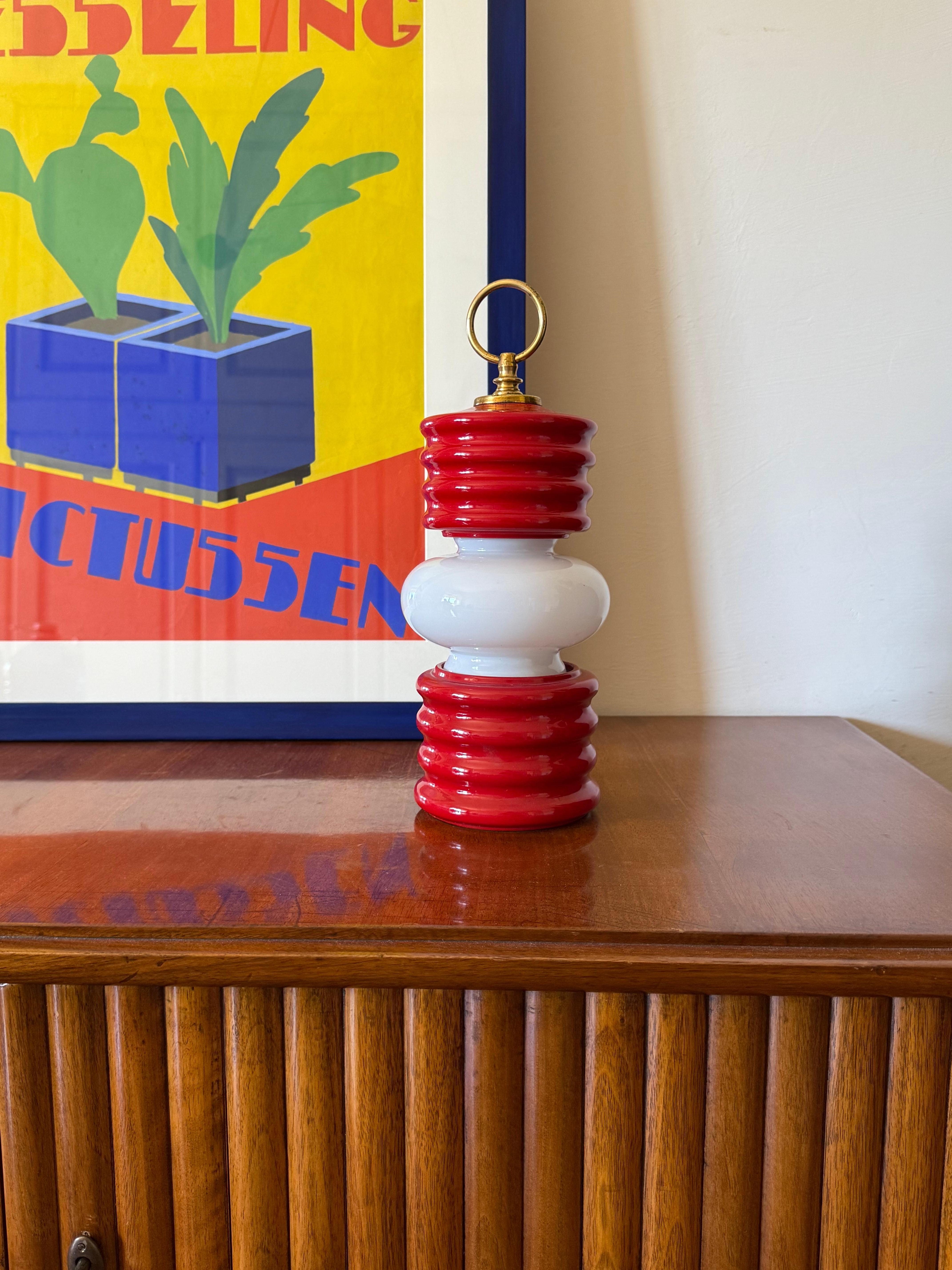 Italian Lampe de table en forme de lanterne en céramique de l'ère spatiale, Ceramiche Fiorentine Italie, années 1970 en vente