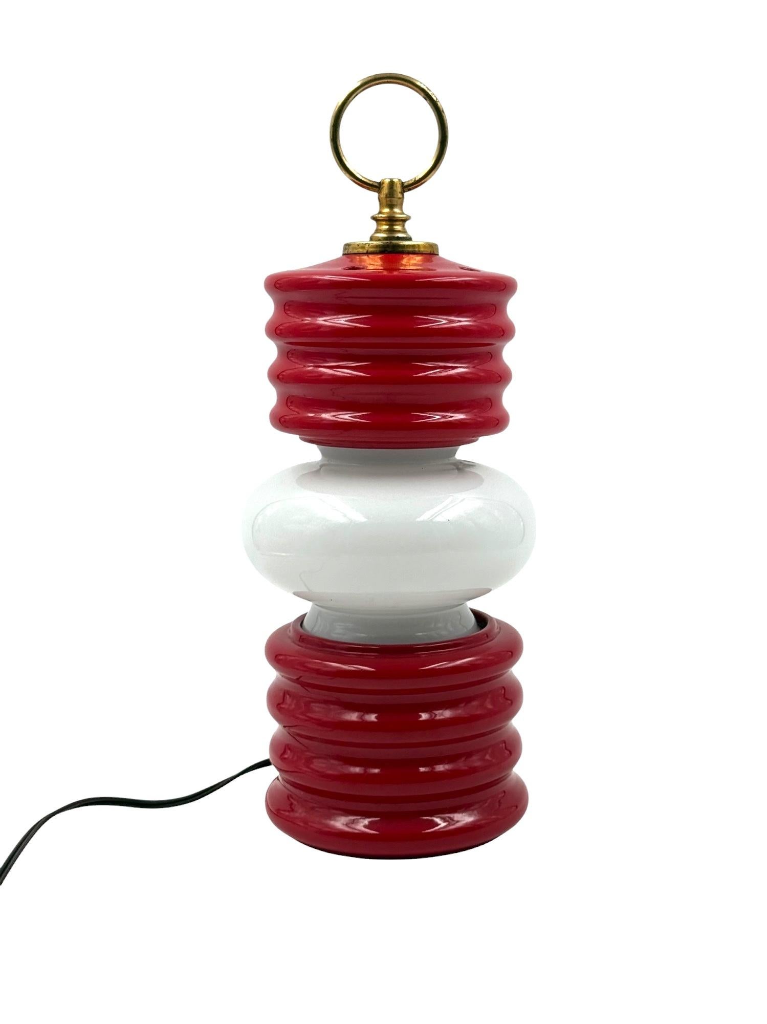 Laiton Lampe de table en forme de lanterne en céramique de l'ère spatiale, Ceramiche Fiorentine Italie, années 1970 en vente