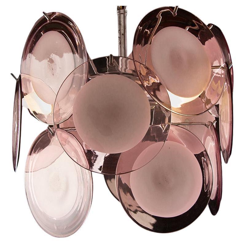 "A Space Age"-Kronleuchter, 15 rosa und weiße Anhänger und Murano-Glas Gino Vistosi im Angebot