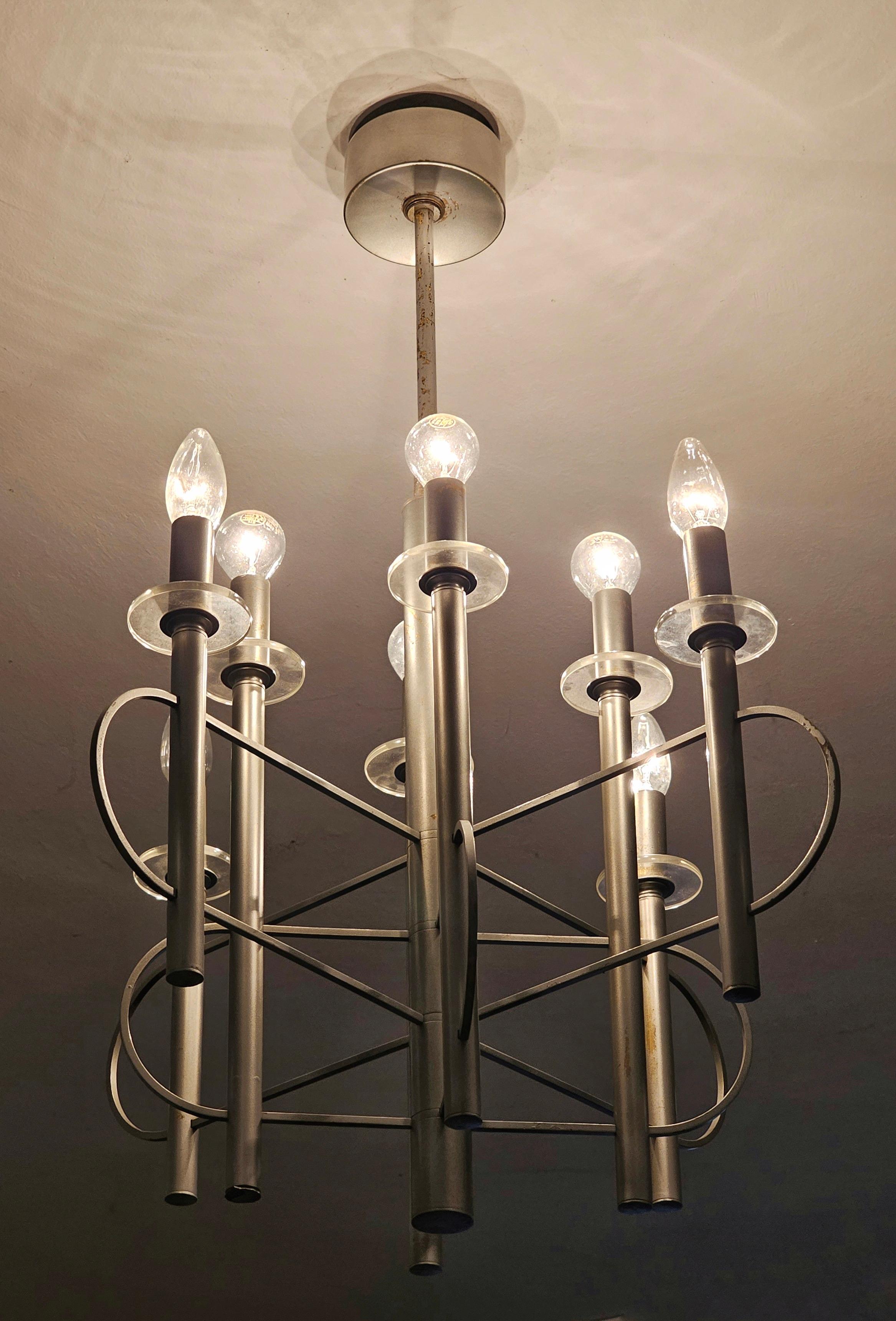 Italian Space Age Chandelier shaded as Atom by Gaetano Sciolari, Italy 1970s For Sale
