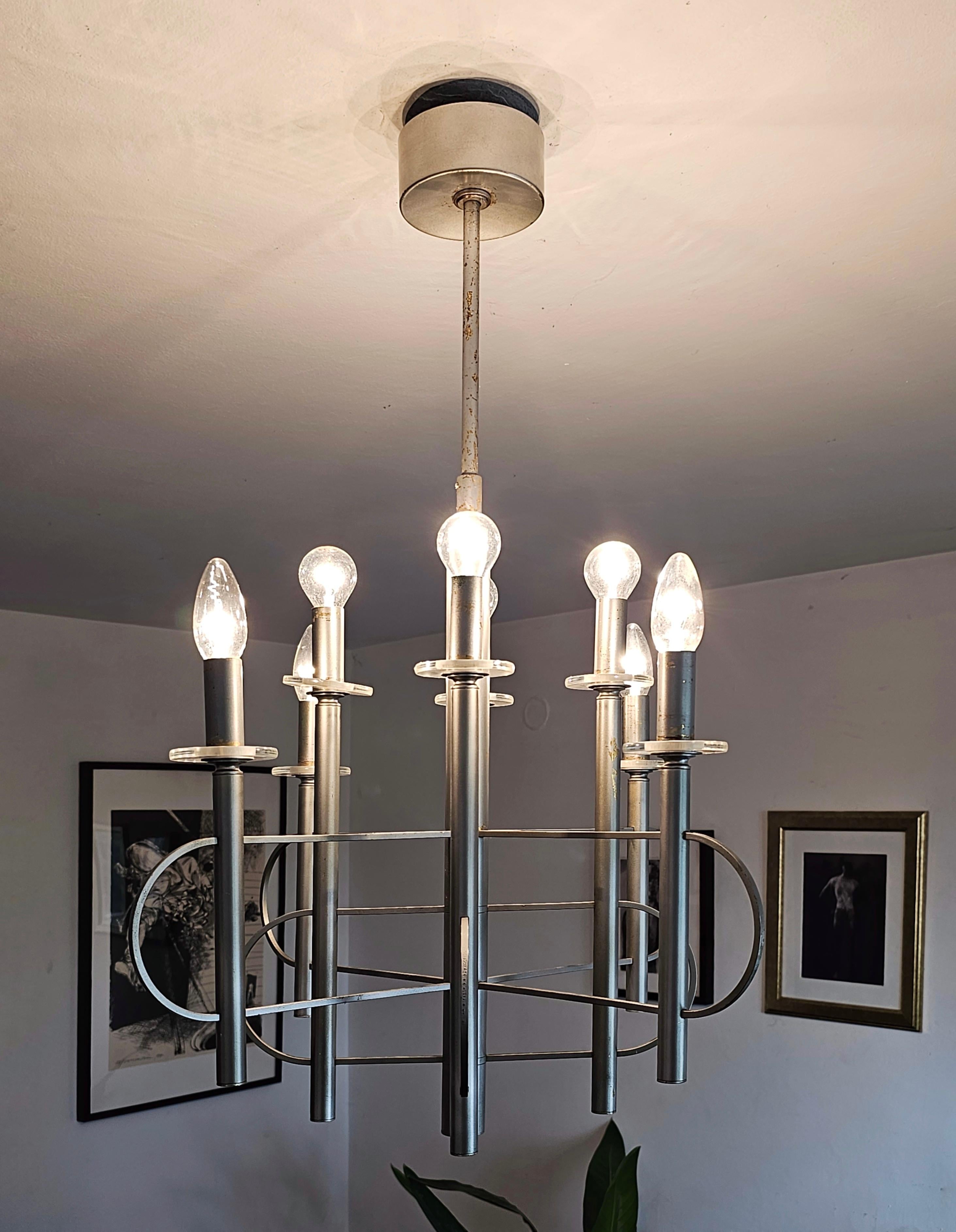 Painted Space Age Chandelier shaded as Atom by Gaetano Sciolari, Italy 1970s For Sale