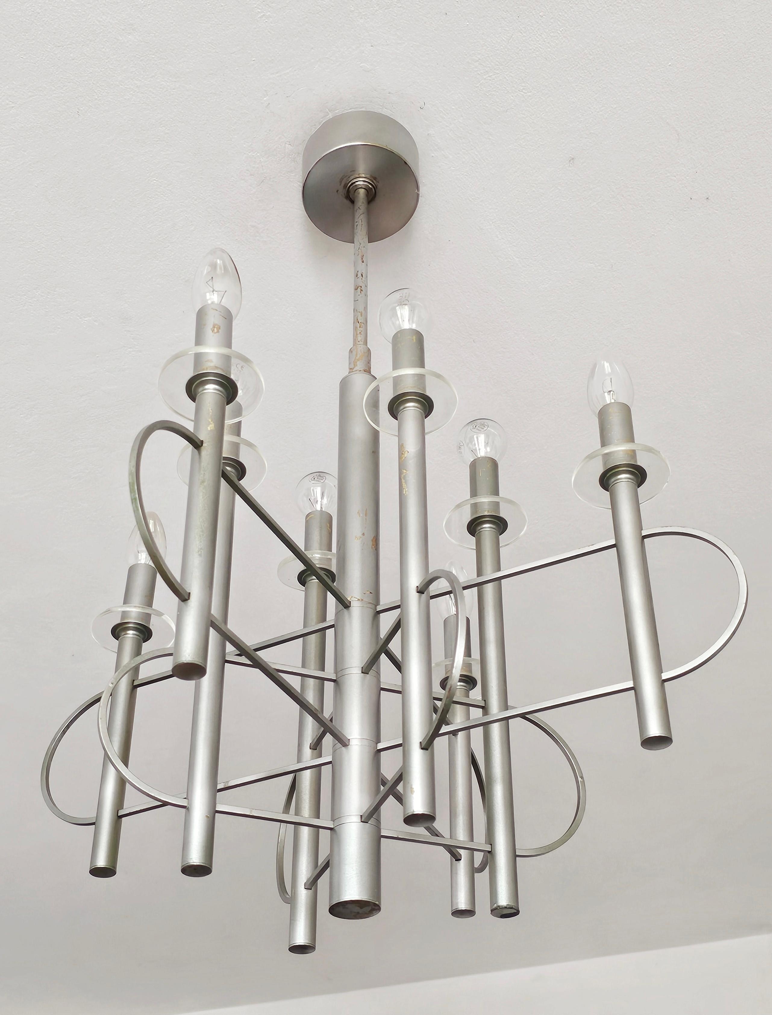 Late 20th Century Space Age Chandelier shaded as Atom by Gaetano Sciolari, Italy 1970s For Sale