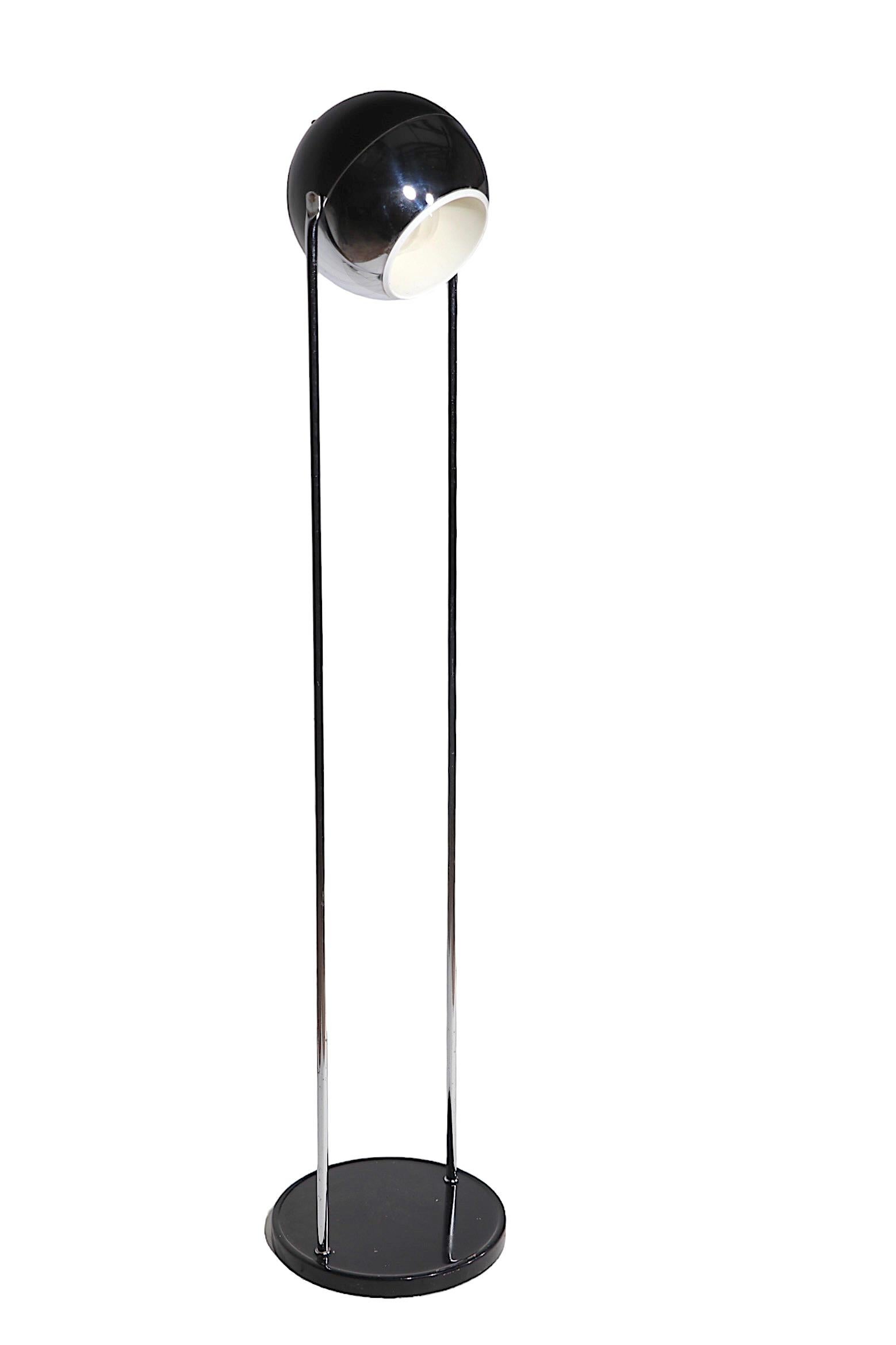 American Space Age Chrome and Black Eyeball Floor Lamp c 1960/1970's For Sale