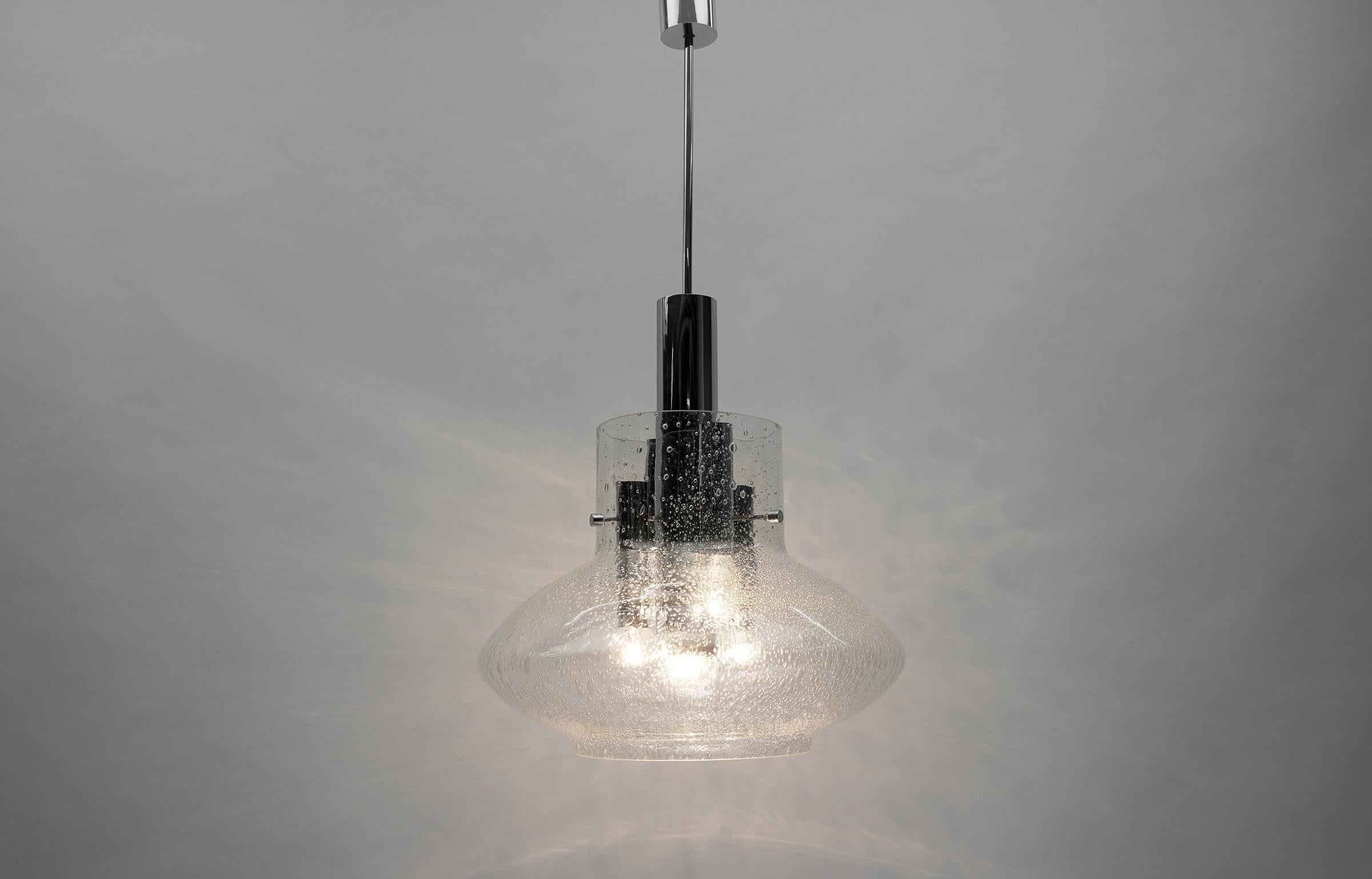 Metal Space Age Chrome and Glass Pendant Lamp, 1970s For Sale