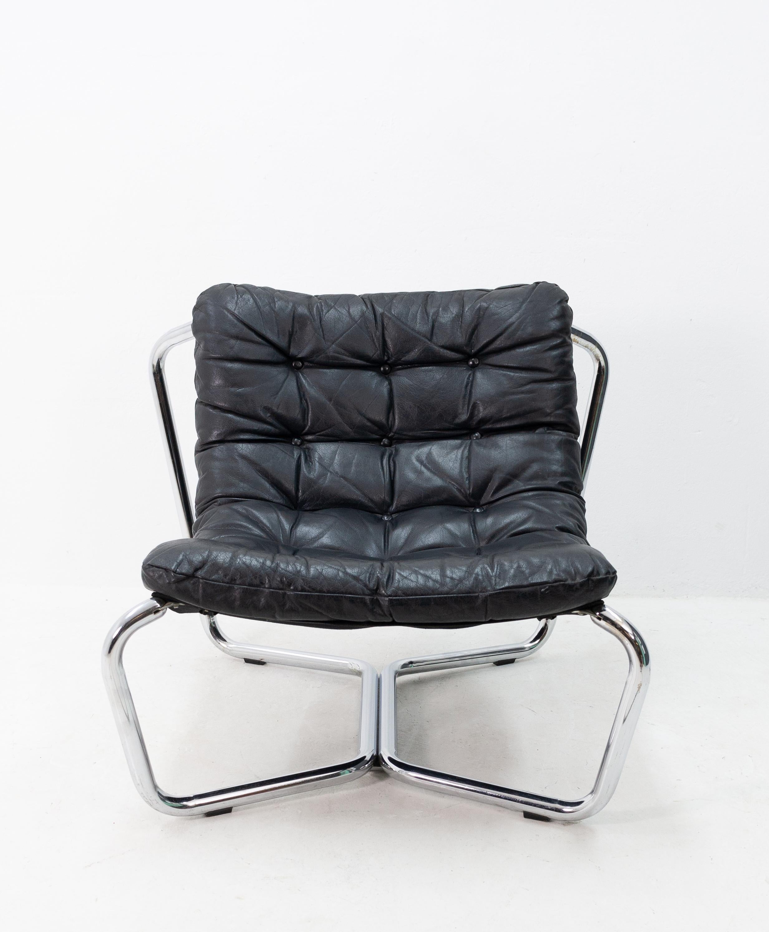 Danish Space Age Chrome and Leather Lounge Chair