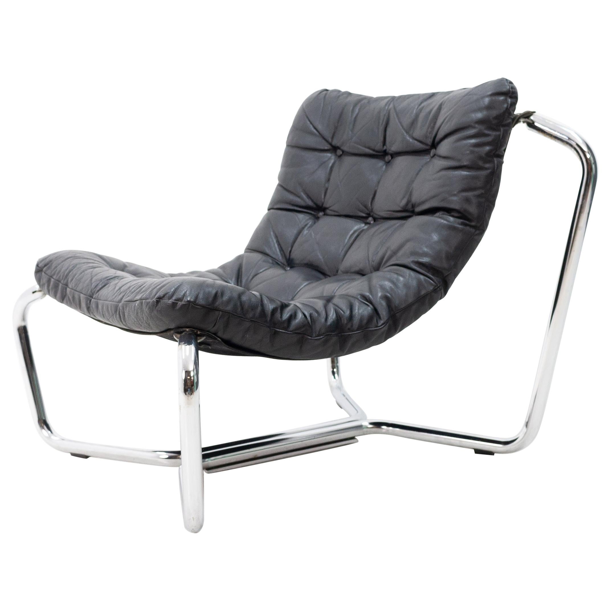 Space Age Chrome and Leather Lounge Chair